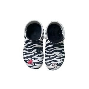 Crocs Faux Fur Lined Zebra Print Clogs Cartoon‎ Charms Women's Size M7/W9